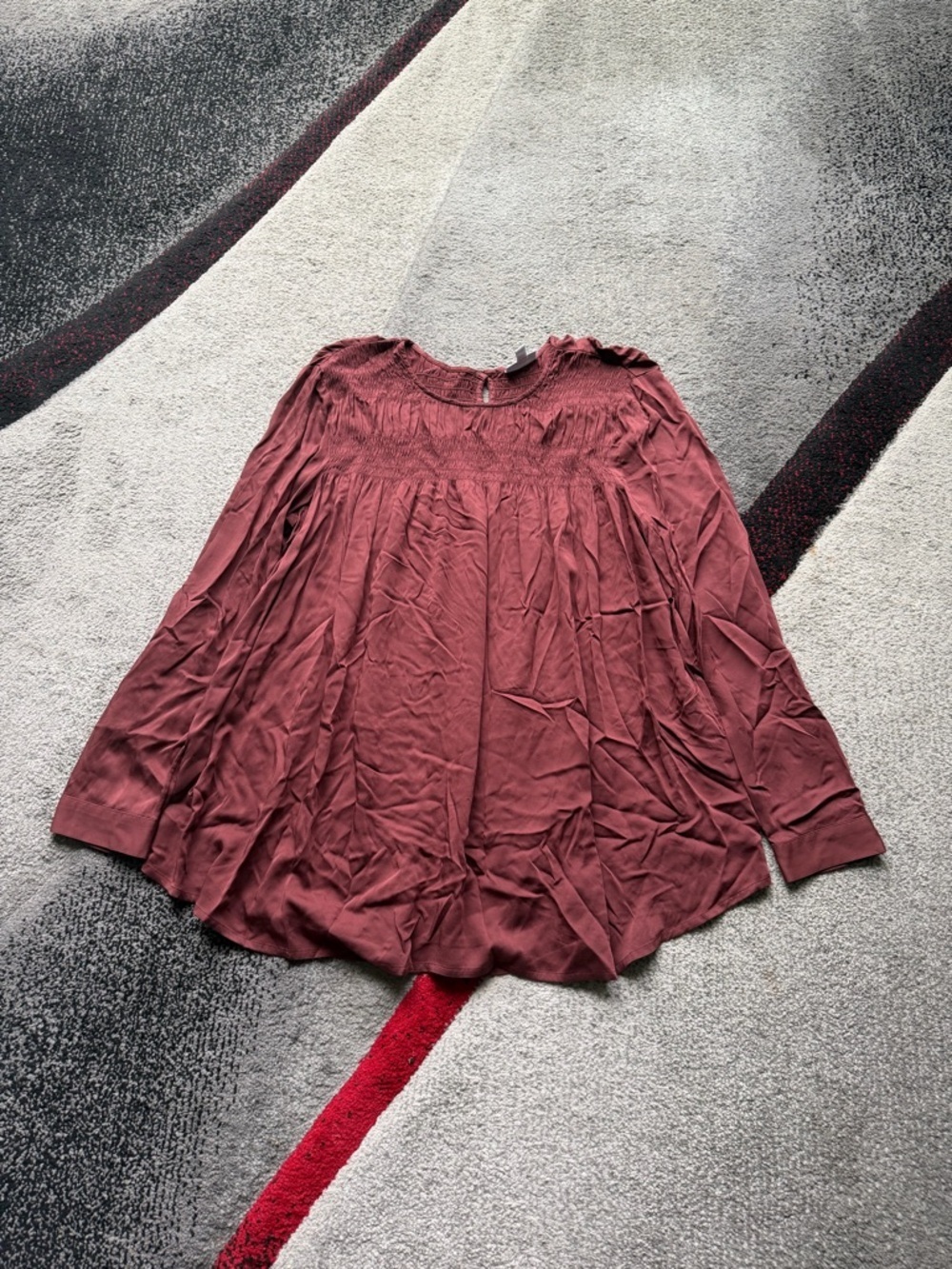 J. Jill Satin Smocked Long Sleeve Blouse